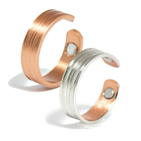 Bague cuivre striée magnétique - 2 aimants néodyme
