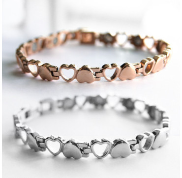 Bracelet magnétique cœur en acier inoxydable - 10 aimants