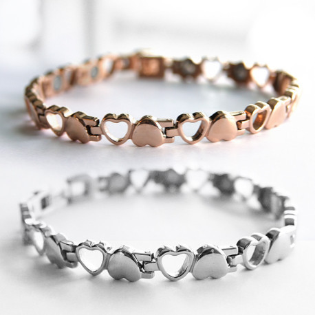 Bracelet magnétique cœur en acier inoxydable - 10 aimants